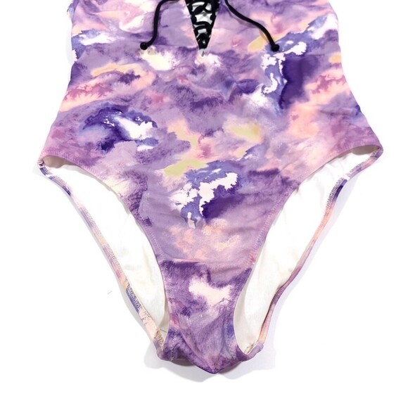 PINK Victorias Secret Lace Up Tie Dye One Piece Swimsuit boho Purple Haze Small - Picture 4 of 10